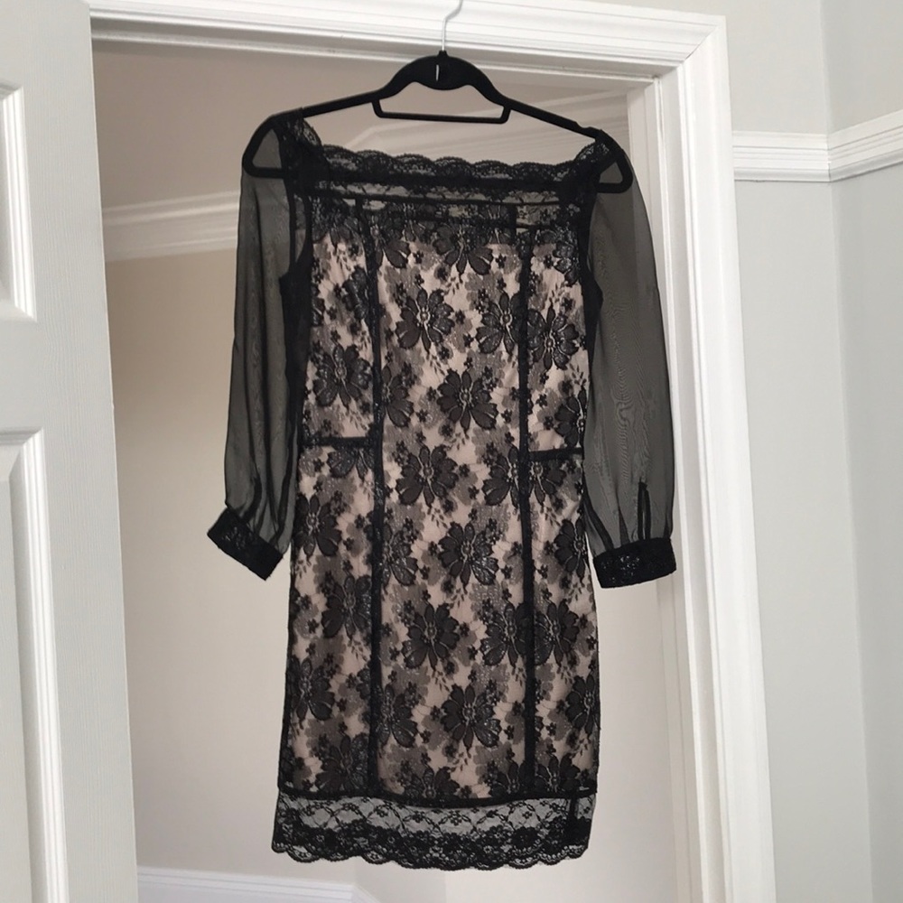 Black & nude lace mini dress